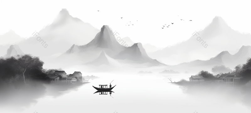 湖边房屋建筑中国风水墨画,插画/手绘图,插画/手绘图库,插画/手绘图下载,插画/手绘